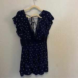 Womens Free People Morning Sun Romper Navy Blue White Dots Size M